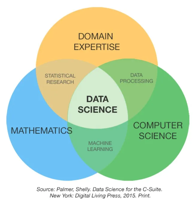 Relationship between data science, mathematics, domain knowledge, and computer science