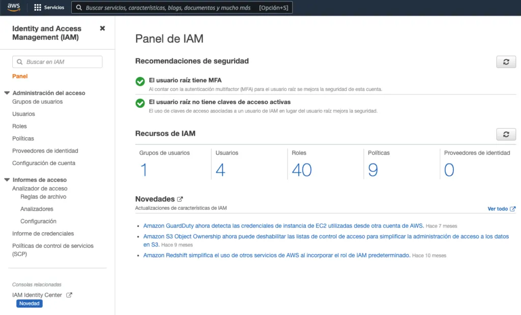 Identity and Access Management (IAM) Dashboard in AWS