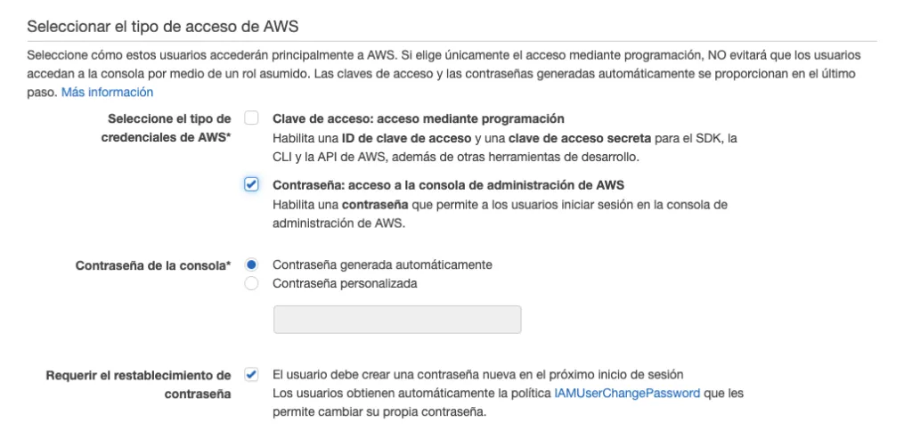 Selecting Access Type in AWS Identity and Access Management (IAM)