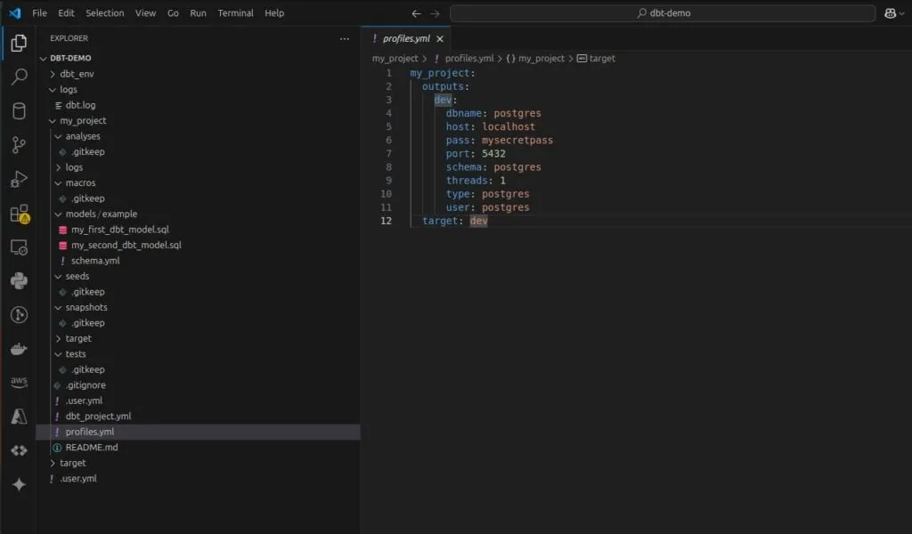 DBT profiles.yml: Postgres connection configuration