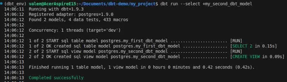DBT: running models with dependencies in a local environment