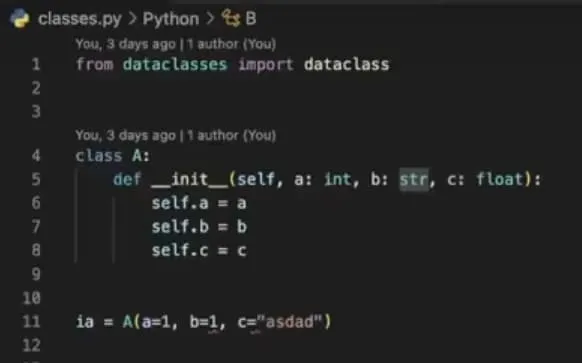 DataClass with type hints and error