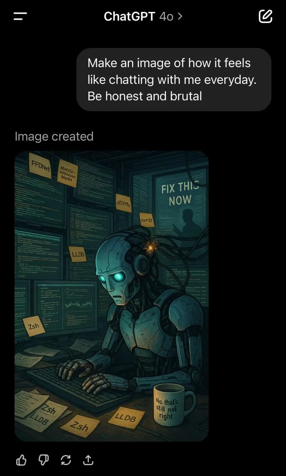 An AI-generated image of what it feels like to work in programming
