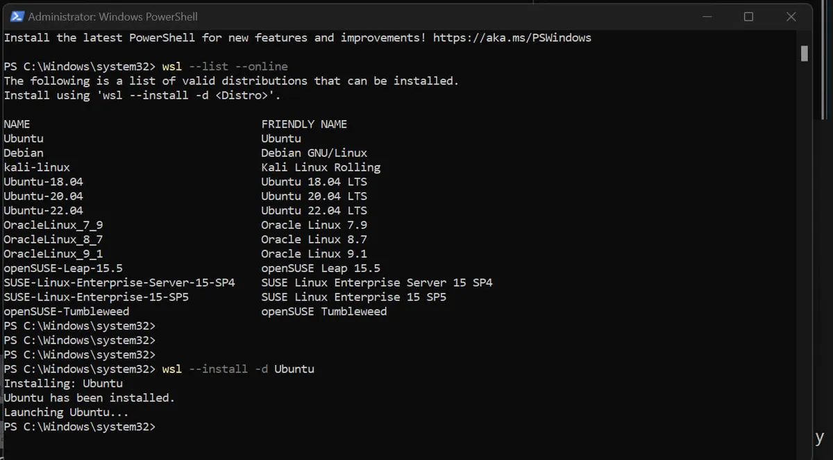 WSL installation in progress